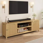 Mobile TV da 70 pollici con contenitore, anta scanalata e maniglia dorata, mobile console in legno per soggiorno e camera da letto