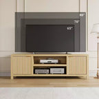 Mobile TV da 70 pollici con contenitore, anta scanalata e maniglia dorata, mobile console in legno per soggiorno e camera da letto