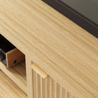 Mobile TV da 70 pollici con contenitore, anta scanalata e maniglia dorata, mobile console in legno per soggiorno e camera da letto