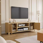 Mobile TV da 70 pollici con contenitore, anta scanalata e maniglia dorata, mobile console in legno per soggiorno e camera da letto