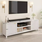 Mobile TV da 70 pollici con contenitore, anta scanalata e maniglia dorata, mobile console in legno per soggiorno e camera da letto