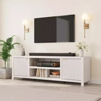Mobile TV da 70 pollici con contenitore, anta scanalata e maniglia dorata, mobile console in legno per soggiorno e camera da letto
