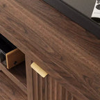 Mobile TV da 70 pollici con contenitore, anta scanalata e maniglia dorata, mobile console in legno per soggiorno e camera da letto