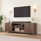 Mobile TV da 70 pollici con contenitore, anta scanalata e maniglia dorata, mobile console in legno per soggiorno e camera da letto
