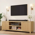 Mobile TV da 70 pollici con contenitore, anta scanalata e maniglia dorata, mobile console in legno per soggiorno e camera da letto