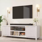 Mobile TV da 70 pollici con contenitore, anta scanalata e maniglia dorata, mobile console in legno per soggiorno e camera da letto