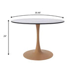 Tavolo da pranzo rotondo moderno da 35'', piano durevole in MDF e base in acciaio con effetto legno naturale per cucina, sala da pranzo o caffè