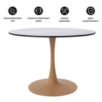 Tavolo da pranzo rotondo moderno da 35'', piano durevole in MDF e base in acciaio con effetto legno naturale per cucina, sala da pranzo o caffè