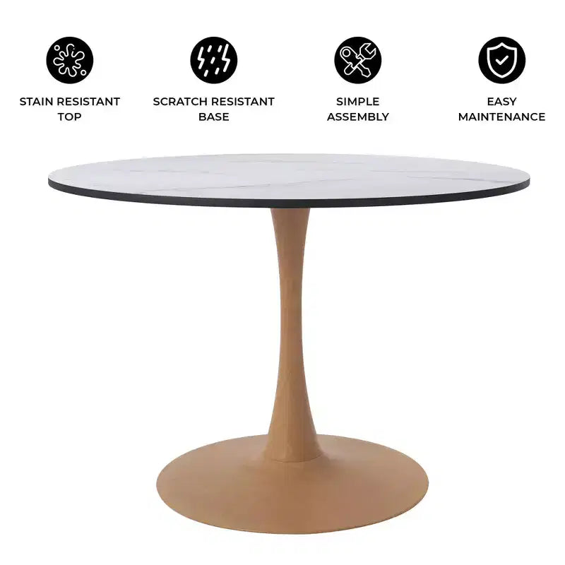 Tavolo da pranzo rotondo moderno da 35'', piano durevole in MDF e base in acciaio con effetto legno naturale per cucina, sala da pranzo o caffè