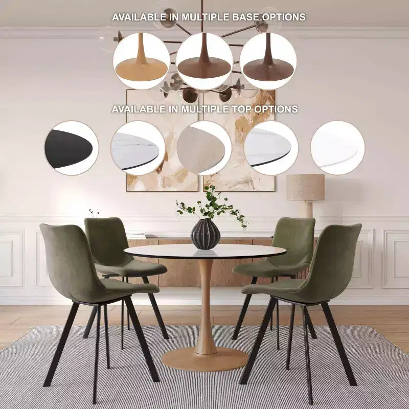 Tavolo da pranzo rotondo moderno da 35'', piano durevole in MDF e base in acciaio con effetto legno naturale per cucina, sala da pranzo o caffè