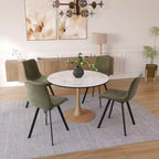 Tavolo da pranzo rotondo moderno da 35'', piano durevole in MDF e base in acciaio con effetto legno naturale per cucina, sala da pranzo o caffè