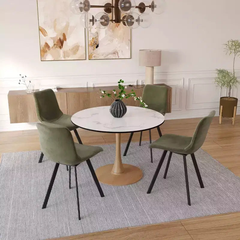 Tavolo da pranzo rotondo moderno da 35'', piano durevole in MDF e base in acciaio con effetto legno naturale per cucina, sala da pranzo o caffè