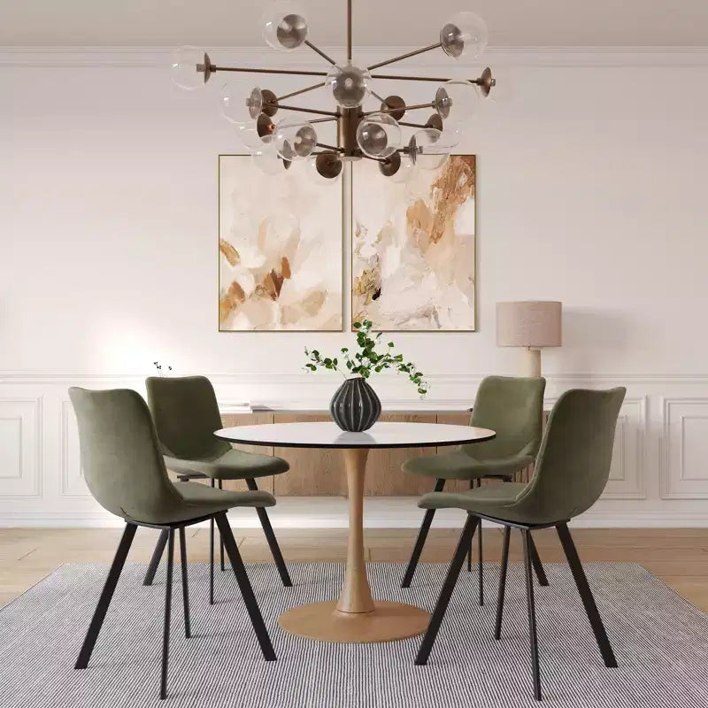 Tavolo da pranzo rotondo moderno da 35'', piano durevole in MDF e base in acciaio con effetto legno naturale per cucina, sala da pranzo o caffè