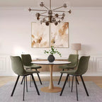 Tavolo da pranzo rotondo moderno da 35'', piano durevole in MDF e base in acciaio con effetto legno naturale per cucina, sala da pranzo o caffè
