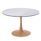 Tavolo da pranzo rotondo moderno da 35'', piano durevole in MDF e base in acciaio con effetto legno naturale per cucina, sala da pranzo o caffè