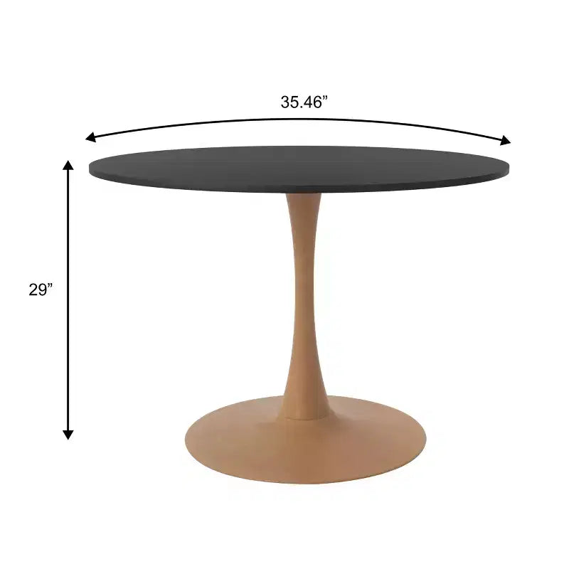 Tavolo da pranzo rotondo moderno da 35'', piano durevole in MDF e base in acciaio con effetto legno naturale per cucina, sala da pranzo o caffè