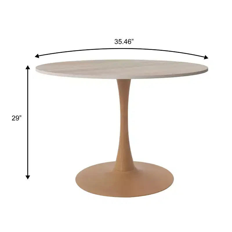 Tavolo da pranzo rotondo moderno da 35'', piano durevole in MDF e base in acciaio con effetto legno naturale per cucina, sala da pranzo o caffè