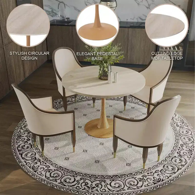 Tavolo da pranzo rotondo moderno da 35'', piano durevole in MDF e base in acciaio con effetto legno naturale per cucina, sala da pranzo o caffè