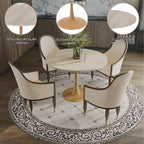 Tavolo da pranzo rotondo moderno da 35'', piano durevole in MDF e base in acciaio con effetto legno naturale per cucina, sala da pranzo o caffè