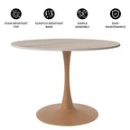 Tavolo da pranzo rotondo moderno da 35'', piano durevole in MDF e base in acciaio con effetto legno naturale per cucina, sala da pranzo o caffè