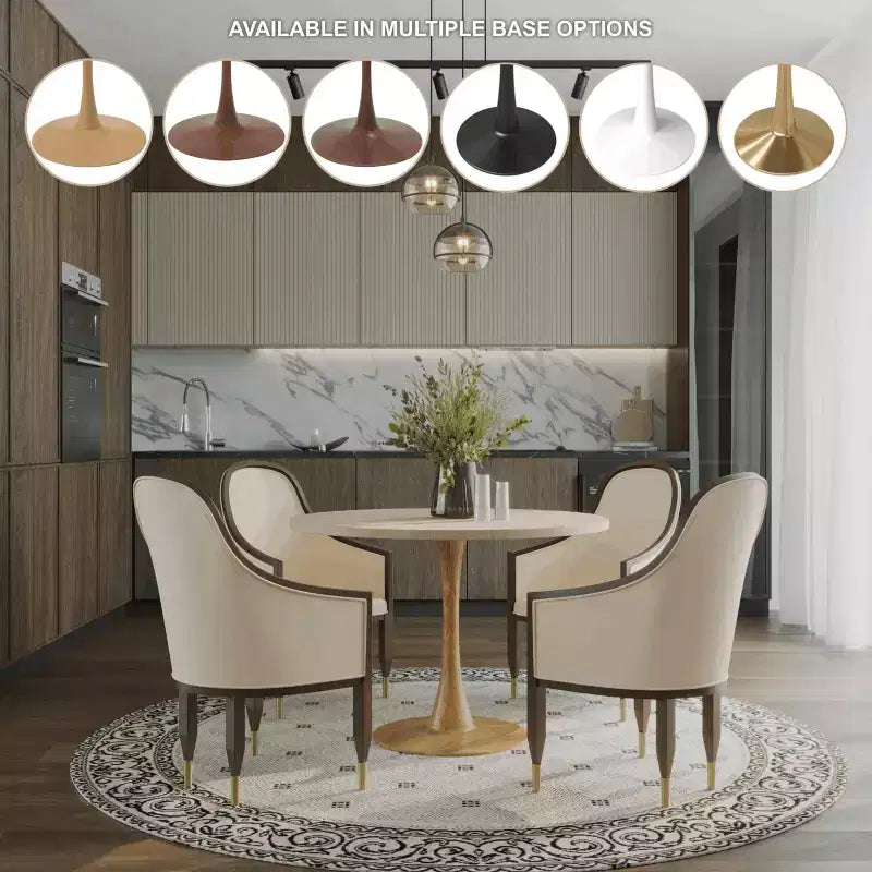 Tavolo da pranzo rotondo moderno da 35'', piano durevole in MDF e base in acciaio con effetto legno naturale per cucina, sala da pranzo o caffè