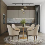 Tavolo da pranzo rotondo moderno da 35'', piano durevole in MDF e base in acciaio con effetto legno naturale per cucina, sala da pranzo o caffè