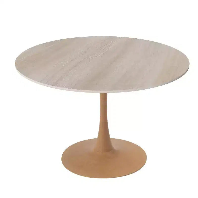 Tavolo da pranzo rotondo moderno da 35'', piano durevole in MDF e base in acciaio con effetto legno naturale per cucina, sala da pranzo o caffè