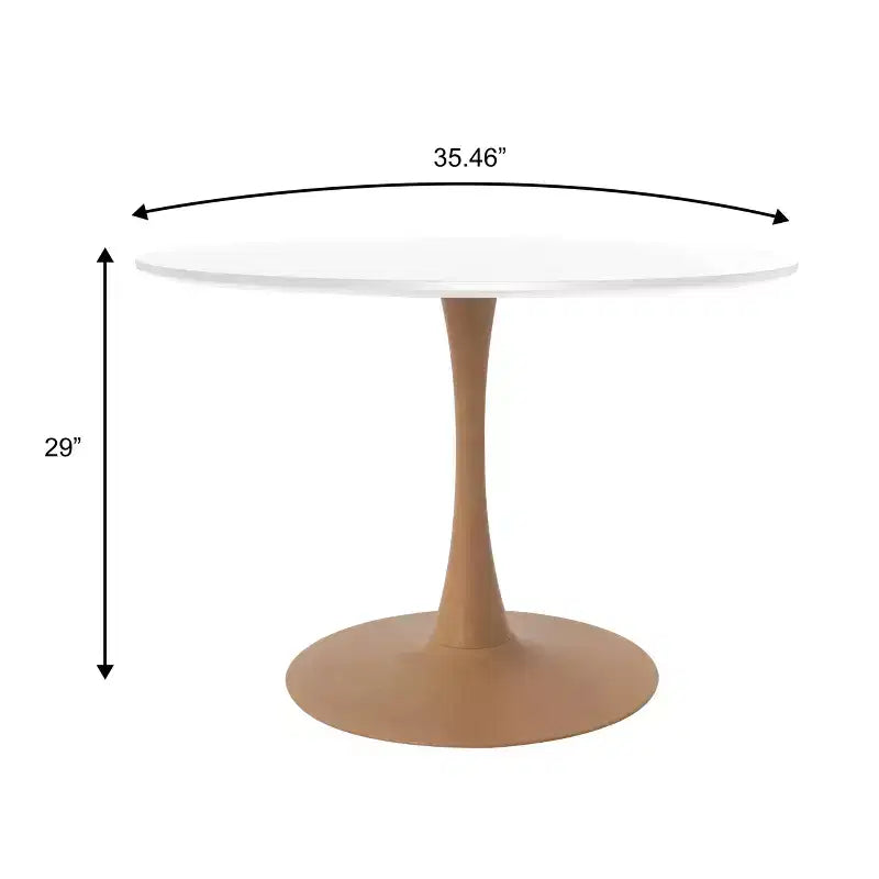 Tavolo da pranzo rotondo moderno da 35'', piano durevole in MDF e base in acciaio con effetto legno naturale per cucina, sala da pranzo o caffè