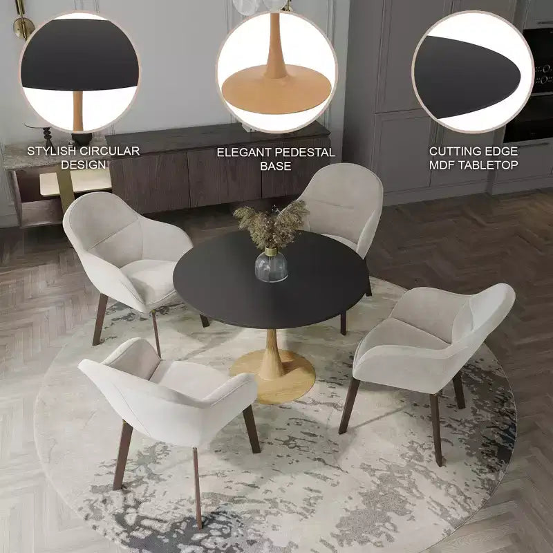 Tavolo da pranzo rotondo moderno da 35'', piano durevole in MDF e base in acciaio con effetto legno naturale per cucina, sala da pranzo o caffè