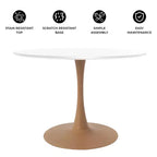 Tavolo da pranzo rotondo moderno da 35'', piano durevole in MDF e base in acciaio con effetto legno naturale per cucina, sala da pranzo o caffè