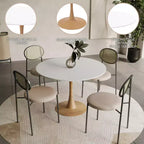 Tavolo da pranzo rotondo moderno da 35'', piano durevole in MDF e base in acciaio con effetto legno naturale per cucina, sala da pranzo o caffè