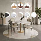 Tavolo da pranzo rotondo moderno da 35'', piano durevole in MDF e base in acciaio con effetto legno naturale per cucina, sala da pranzo o caffè