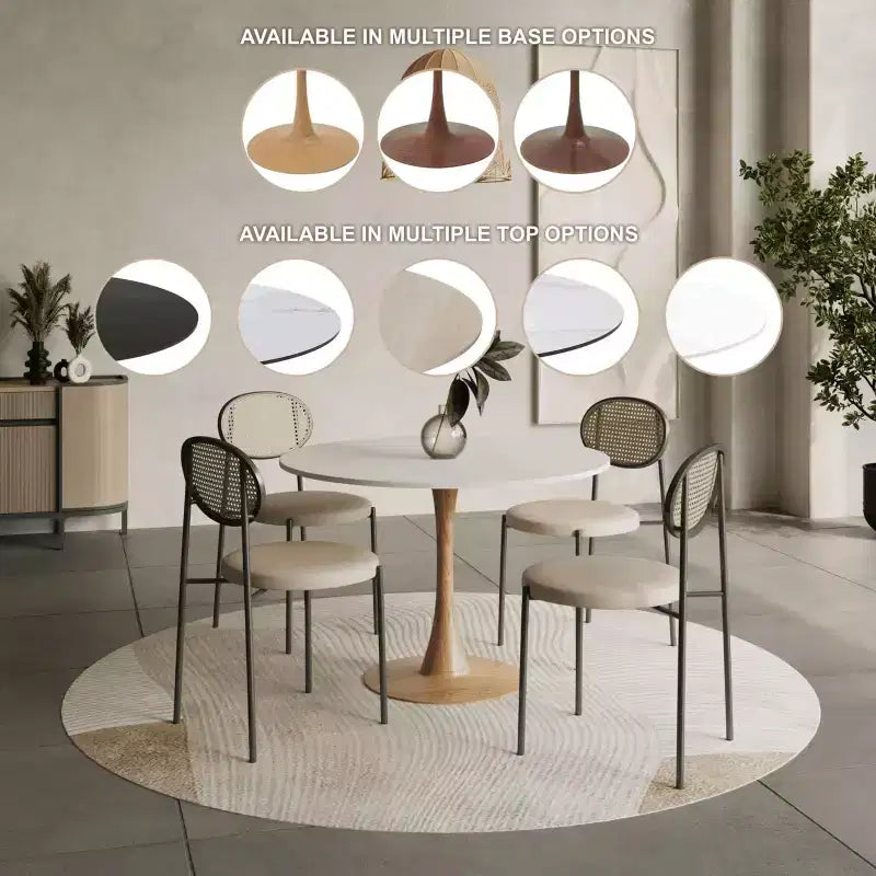 Tavolo da pranzo rotondo moderno da 35'', piano durevole in MDF e base in acciaio con effetto legno naturale per cucina, sala da pranzo o caffè