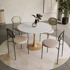 Tavolo da pranzo rotondo moderno da 35'', piano durevole in MDF e base in acciaio con effetto legno naturale per cucina, sala da pranzo o caffè