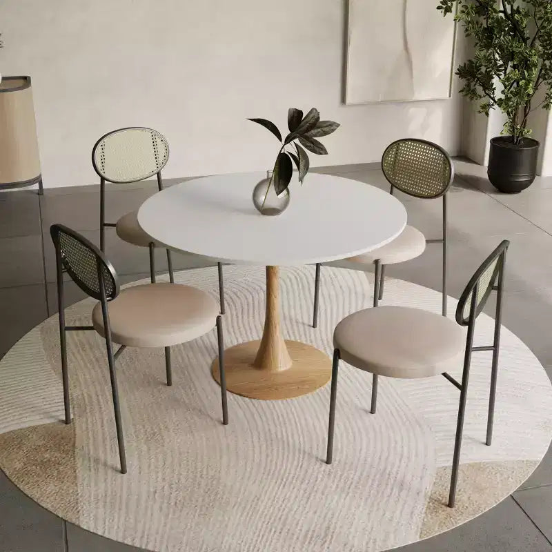 Tavolo da pranzo rotondo moderno da 35'', piano durevole in MDF e base in acciaio con effetto legno naturale per cucina, sala da pranzo o caffè
