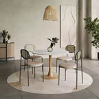 Tavolo da pranzo rotondo moderno da 35'', piano durevole in MDF e base in acciaio con effetto legno naturale per cucina, sala da pranzo o caffè
