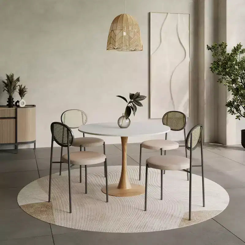 Tavolo da pranzo rotondo moderno da 35'', piano durevole in MDF e base in acciaio con effetto legno naturale per cucina, sala da pranzo o caffè