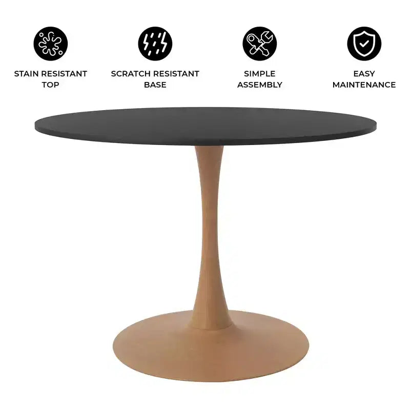 Tavolo da pranzo rotondo moderno da 35'', piano durevole in MDF e base in acciaio con effetto legno naturale per cucina, sala da pranzo o caffè