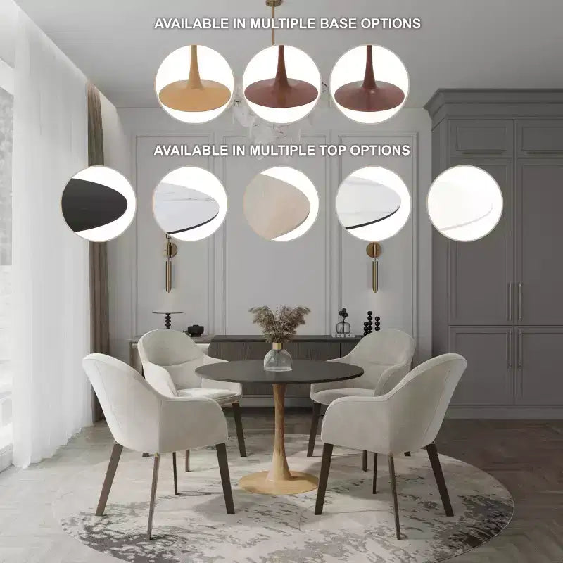 Tavolo da pranzo rotondo moderno da 35'', piano durevole in MDF e base in acciaio con effetto legno naturale per cucina, sala da pranzo o caffè