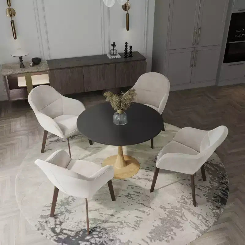 Tavolo da pranzo rotondo moderno da 35'', piano durevole in MDF e base in acciaio con effetto legno naturale per cucina, sala da pranzo o caffè
