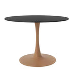 LeisureMod Bristol 35'' Modern Round Dining Table  Durable MDF Top and Wood-Transfer Natural Steel Base for Kitchen, Dining Room, or Cafes