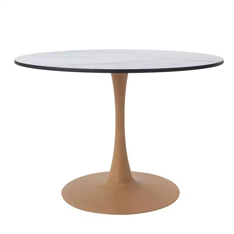 Tavolo da pranzo rotondo moderno da 35'', piano durevole in MDF e base in acciaio con effetto legno naturale per cucina, sala da pranzo o caffè