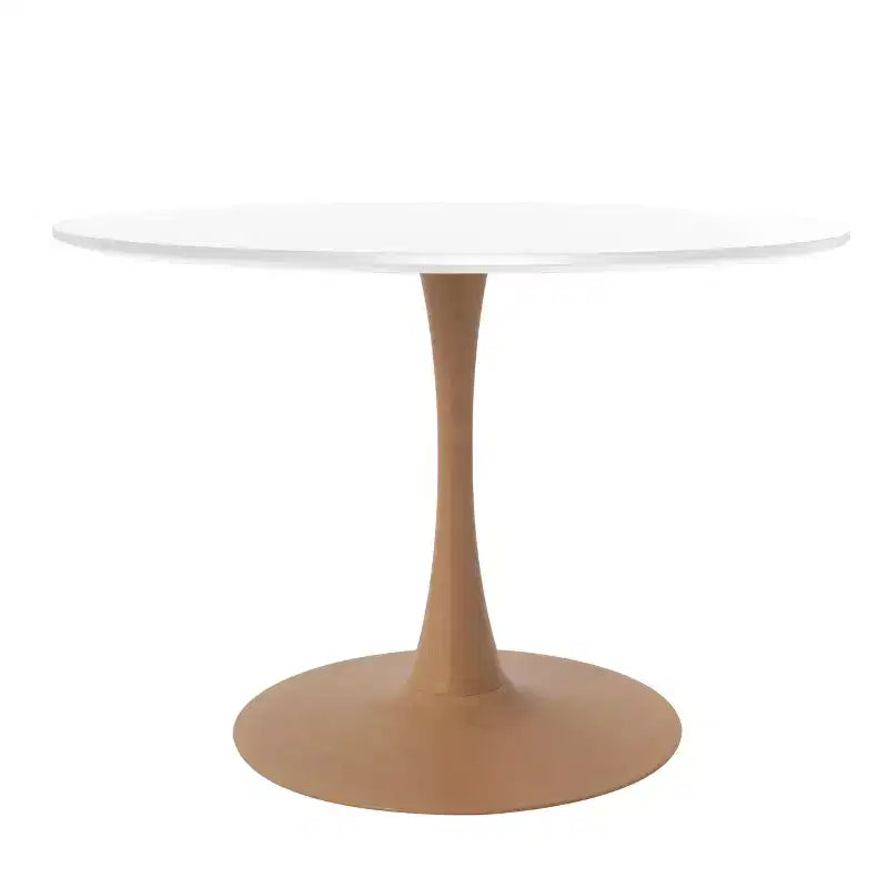 Tavolo da pranzo rotondo moderno da 35'', piano durevole in MDF e base in acciaio con effetto legno naturale per cucina, sala da pranzo o caffè