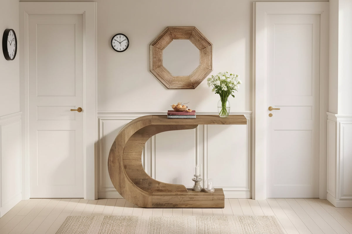 MAYEERTY Elegant C-Shape Hallway Table, Multi-Use Console/Sofa/Entryway Accent Table