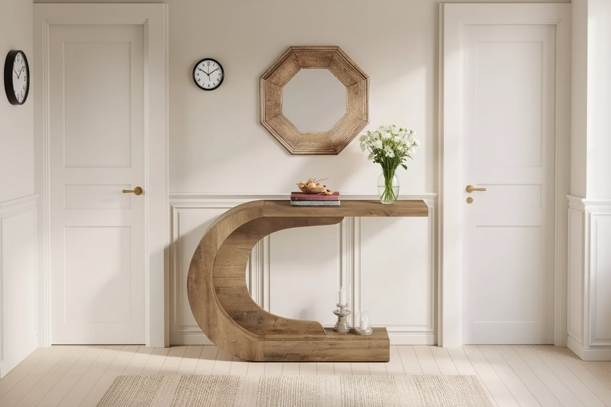 MAYEERTY Elegant C-Shape Hallway Table, Multi-Use Console/Sofa/Entryway Accent Table