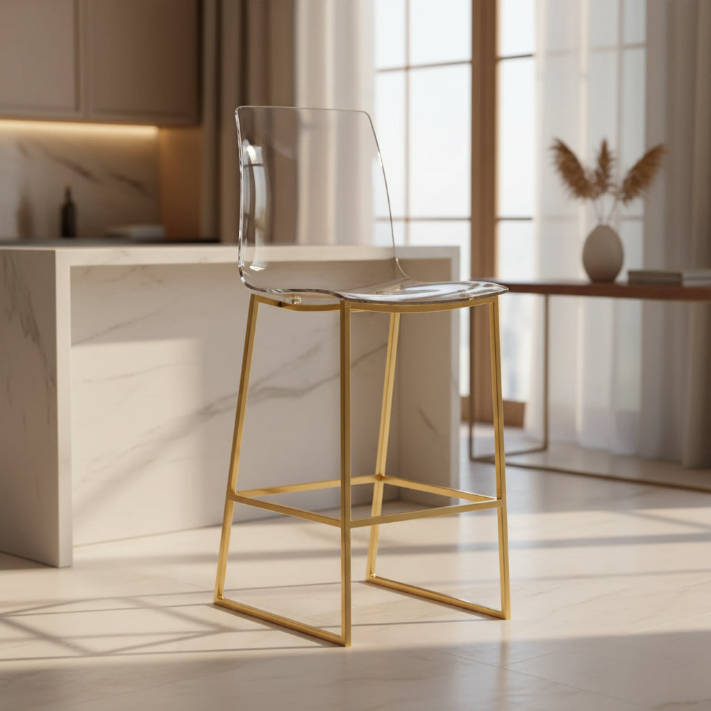 Meridian Furniture,Lumen Gold Metal/Lucite Polycarbonate Stool