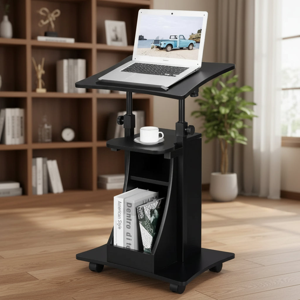 VINGLI Podium Stand, Portable Presentation Podium, Height Adjustable Church Lecture, Reading or Laptop Desk with Edge Stopper, Black