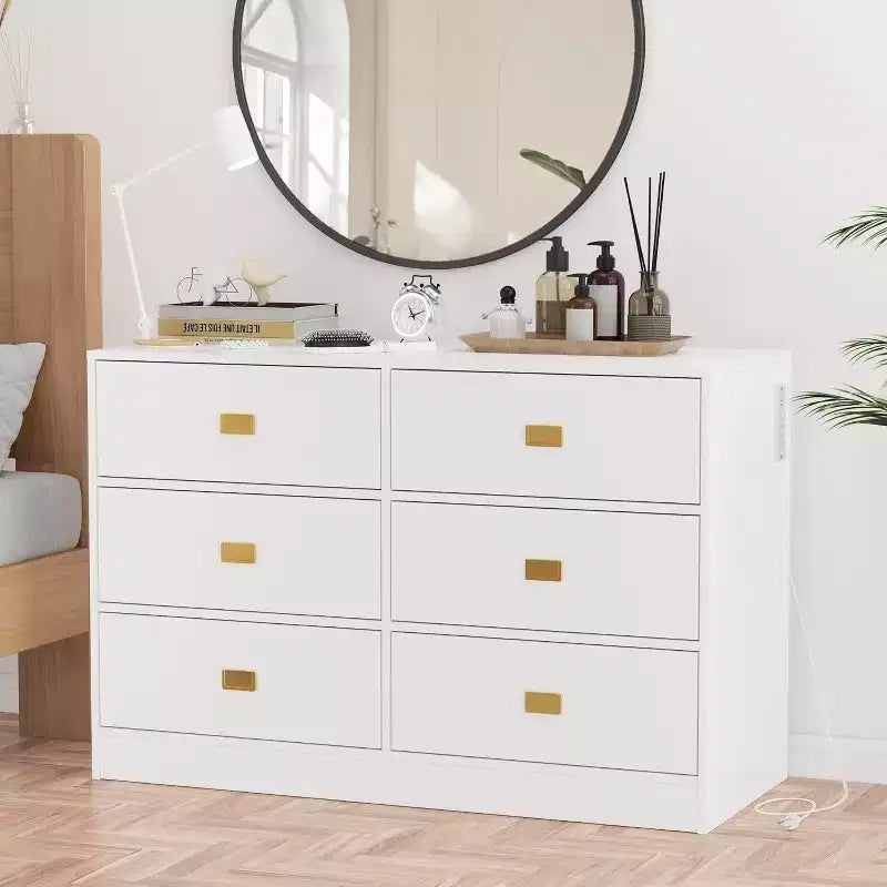 Cassettiera da camera con 6 cassetti, cassettiera fasciatoio, imbottitura morbida e piano rimovibile, cassettiere per neonati con piano fasciatoio per cameretta, bianco
