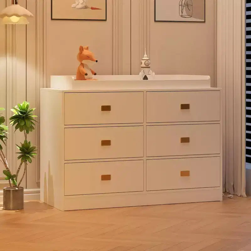 Cassettiera da camera con 6 cassetti, cassettiera fasciatoio, imbottitura morbida e piano rimovibile, cassettiere per neonati con piano fasciatoio per cameretta, bianco