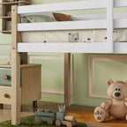 Letto a soppalco in legno di gomma con scaletta di sicurezza multicolore